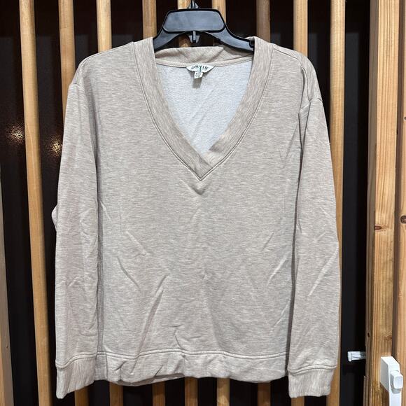 Orvis Pullover Sweatshirt Womens Size S Beige V Neck Minimalist Quiet Luxury - Picture 1 of 8